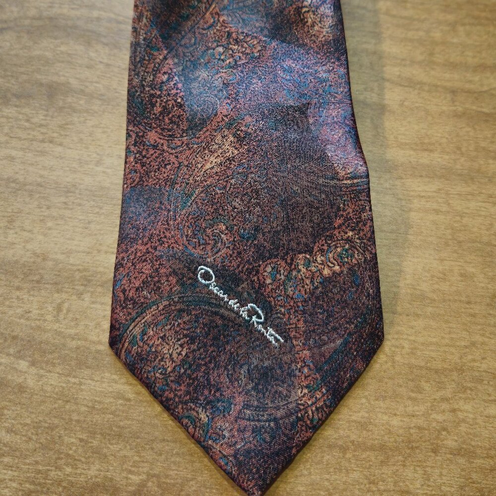 Oscar de la Renta Studio Tie Paisley 80s 90s Brown Multicolor